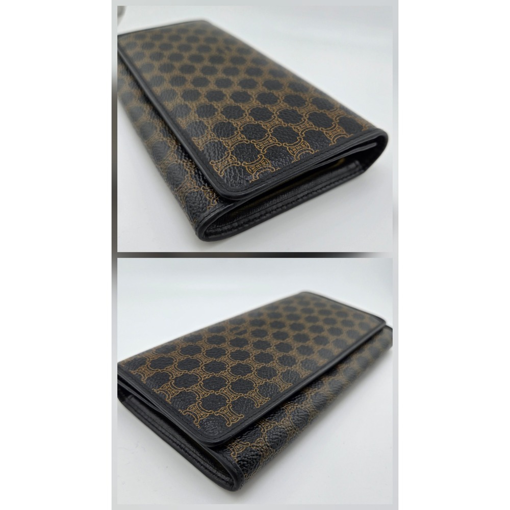 Celine Macadam Triomphe Long Wallet Black Brown Monogram Kiss Lock Clutch - Picture 7 of 10